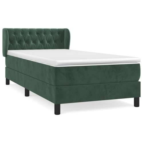 Box spring krevet s madracem tamnozeleni 90x200 cm baršunasti - Tamnozelena 90 x 200 cm Dizajn s gumbima Cijena