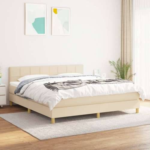 Krevet s oprugama i madracem krem 160x200 cm od tkanine - Krema 160 x 200 cm Blok s kvadratima Cijena