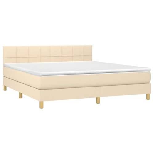 Krevet s oprugama i madracem krem 160x200 cm od tkanine - Krema 160 x 200 cm Blok s kvadratima Cijena