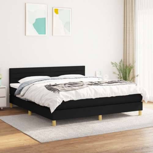 Krevet s oprugama i madracem crni 160x200 cm od tkanine - Crna 160 x 200 cm vodoravne pruge Cijena