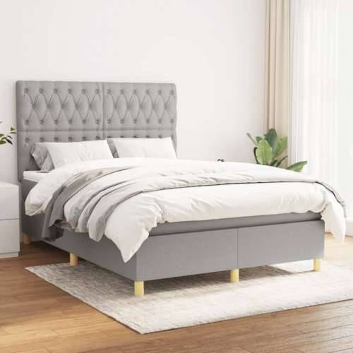 Krevet box spring s madracem svjetlosivi 140x200 cm od tkanine - Svjetlosiva 140 x 200 cm Dizajn s gumbima Cijena