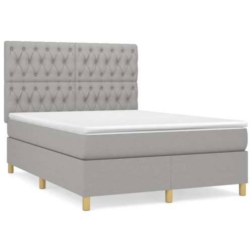Krevet box spring s madracem svjetlosivi 140x200 cm od tkanine - Svjetlosiva 140 x 200 cm Dizajn s gumbima Cijena