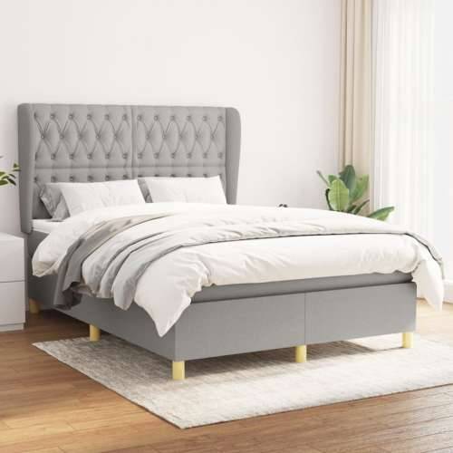 Krevet box spring s madracem svjetlosivi 140x200 cm od tkanine - Svjetlosiva 140 x 200 cm Dizajn s gumbima Cijena