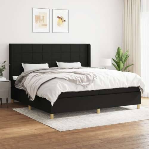 Krevet s oprugama i madracem crni 200x200 cm od tkanine - Crna 200 x 200 cm Blok s kvadratima Cijena