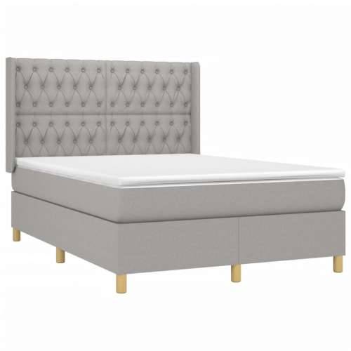 Krevet box spring s madracem svjetlosivi 140x200 cm od tkanine - Svjetlosiva 140 x 200 cm Dizajn s gumbima Cijena