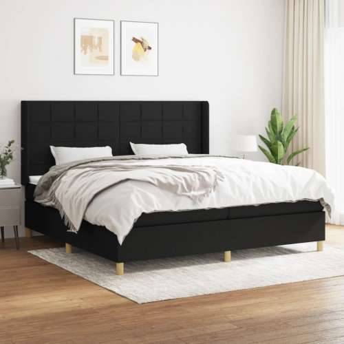 Krevet s oprugama i madracem crni 200x200 cm od tkanine - Crna 200 x 200 cm Blok s kvadratima Cijena
