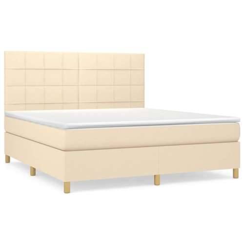 Krevet s oprugama i madracem krem 180x200 cm od tkanine - Krema 180 x 200 cm Blok s kvadratima Cijena