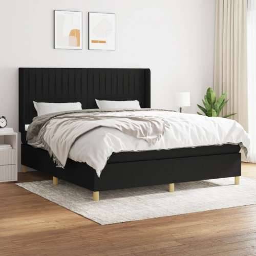 Krevet s oprugama i madracem crni 180x200 cm od tkanine - Crna 180 x 200 cm Okomite pruge Cijena