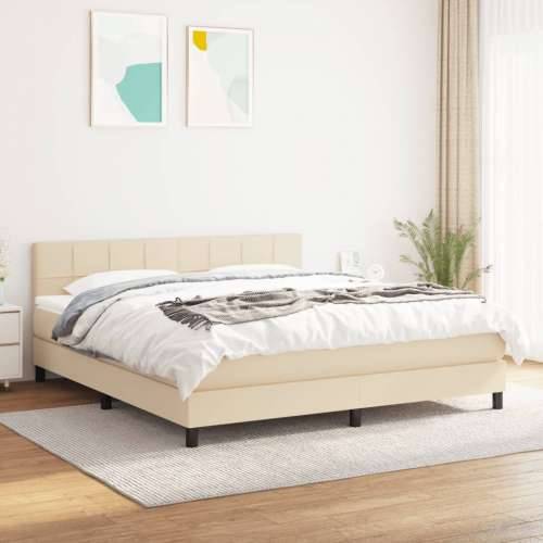 Krevet s oprugama i madracem krem 160x200 cm od tkanine - Krema 160 x 200 cm Blok s kvadratima Cijena