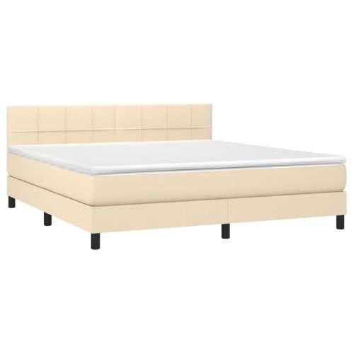Krevet s oprugama i madracem krem 160x200 cm od tkanine - Krema 160 x 200 cm Blok s kvadratima Cijena
