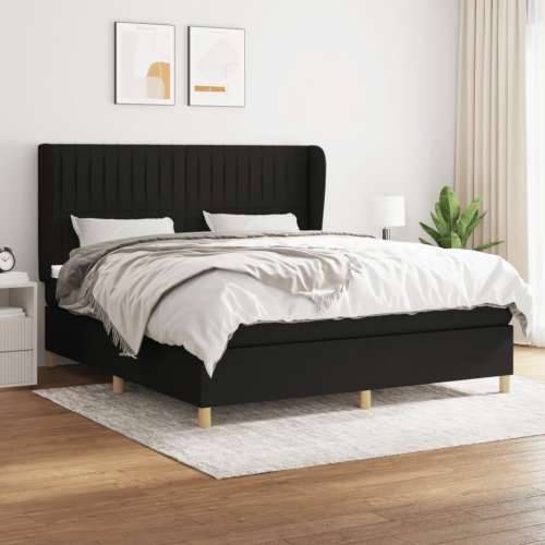 Krevet s oprugama i madracem crni 180x200 cm od tkanine - Crna 180 x 200 cm Okomite pruge Cijena