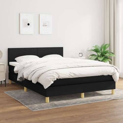 Krevet s oprugama i madracem crni 140x200 cm od tkanine - Crna 140 x 200 cm Gladak dizajn Cijena