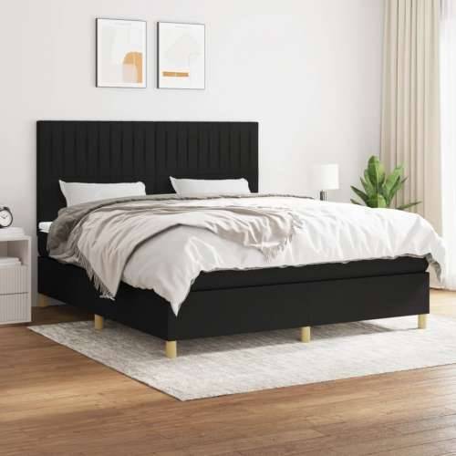 Krevet s oprugama i madracem crni 160x200 cm od tkanine - Crna 160 x 200 cm Okomite pruge Cijena