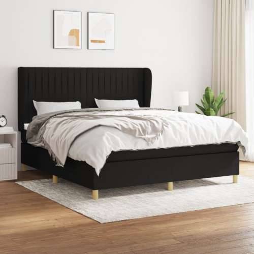 Krevet s oprugama i madracem crni 160x200 cm od tkanine - Crna 160 x 200 cm Okomite pruge Cijena