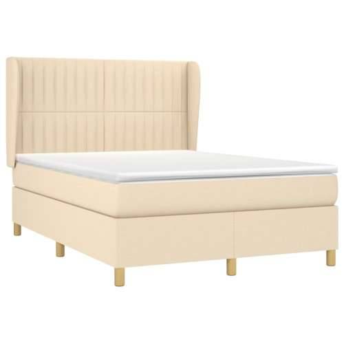 Krevet s oprugama i madracem krem 140x200 cm od tkanine - Krema 140 x 200 cm Okomite pruge Cijena