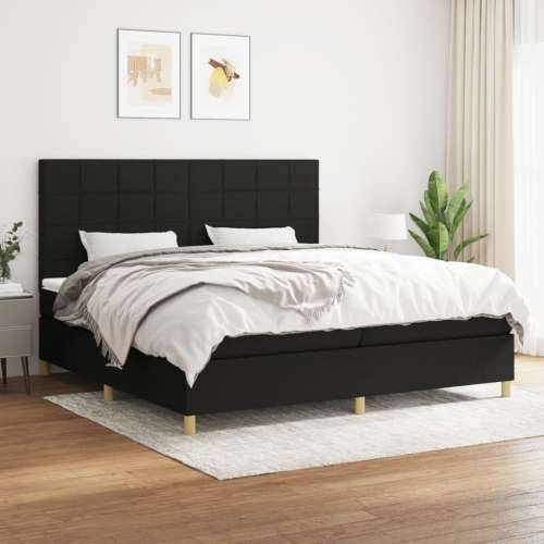 Krevet s oprugama i madracem crni 200x200 cm od tkanine - Crna 200 x 200 cm Blok s kvadratima Cijena