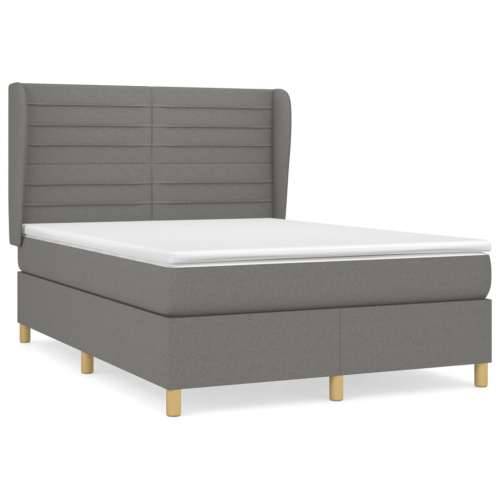 Krevet s oprugama i madracem tamnosivi 140x190 cm od tkanine - Tamno siva 140 x 190 cm vodoravne pruge Cijena