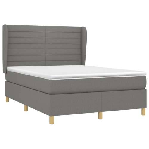 Krevet s oprugama i madracem tamnosivi 140x190 cm od tkanine - Tamno siva 140 x 190 cm vodoravne pruge Cijena