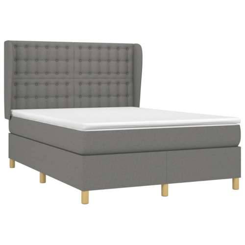 Krevet s oprugama i madracem tamnosivi 140x190 cm od tkanine - Tamno siva 140 x 190 cm gumbi Cijena