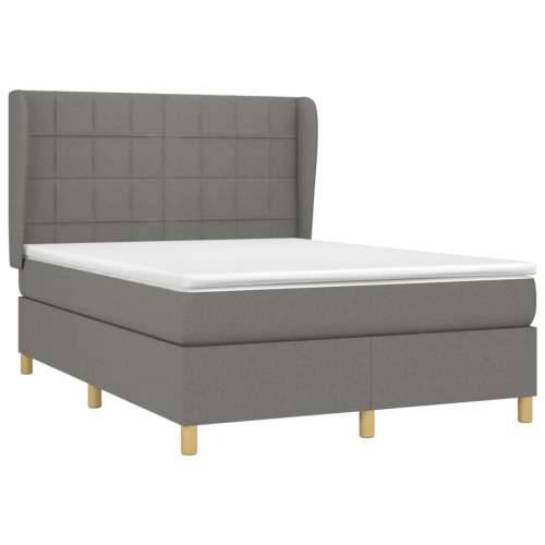 Krevet s oprugama i madracem tamnosivi 140x190 cm od tkanine - Tamno siva 140 x 190 cm Blok s kvadratima Cijena