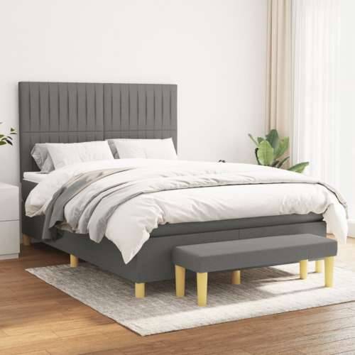 Krevet s oprugama i madracem tamnosivi 140x190 cm od tkanine - Tamno siva 140 x 190 cm Okomite pruge Cijena
