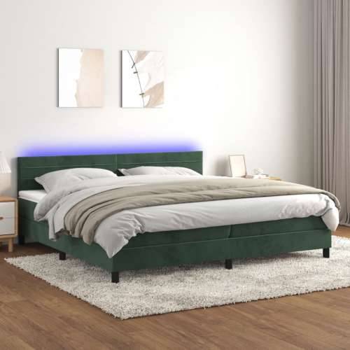 Krevet box spring s madracem LED tamnozeleni 200x200 cm baršun - Tamnozelena 200 x 200 cm vodoravne pruge Cijena