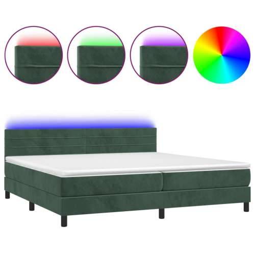 Krevet box spring s madracem LED tamnozeleni 200x200 cm baršun - Tamnozelena 200 x 200 cm vodoravne pruge Cijena