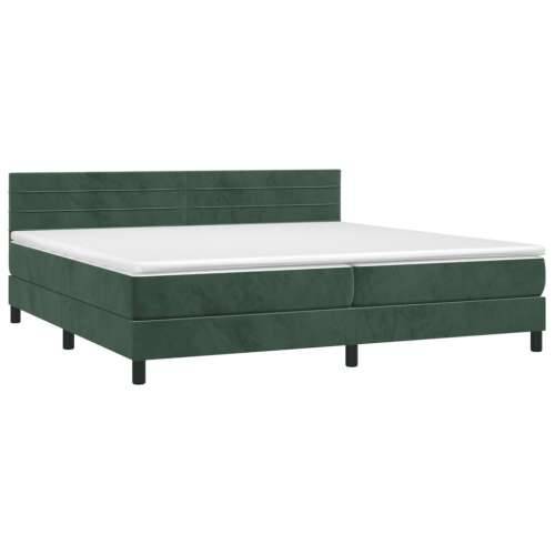 Krevet box spring s madracem LED tamnozeleni 200x200 cm baršun - Tamnozelena 200 x 200 cm vodoravne pruge Cijena