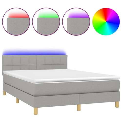 Krevet box spring s madracem LED svjetlosivi 140x200 cm tkanina - Svjetlosiva 140 x 200 cm Blok s kvadratima Cijena
