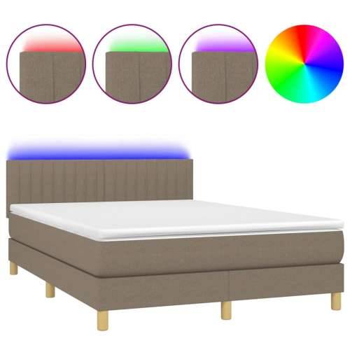 Krevet box spring s madracem LED smeđesivi 140x200 cm tkanina - Sivo-smeđa 140 x 200 cm Okomite pruge Cijena