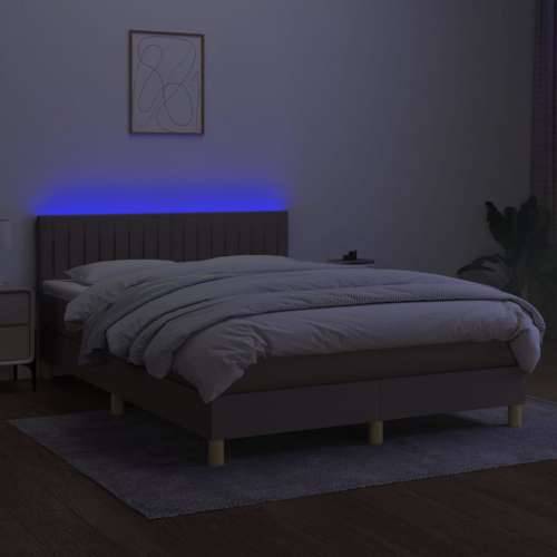 Krevet box spring s madracem LED smeđesivi 140x200 cm tkanina - Sivo-smeđa 140 x 200 cm Okomite pruge Cijena