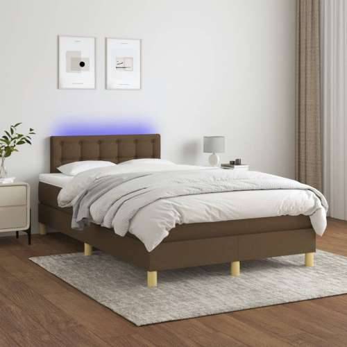 Krevet box spring s madracem LED tamnosmeđi 120x200 cm tkanina - Tamno smeđa 120 x 200 cm gumbi Cijena