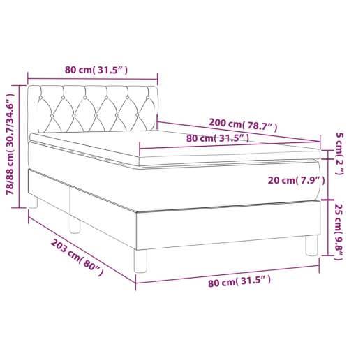 Krevet box spring s madracem LED krem 80 x 200 cm od tkanine - Krema 80 x 200 cm Dizajn s gumbima Cijena