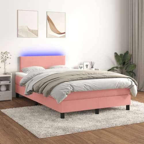Krevet box spring s madracem LED ružičasti 120x200cm baršunasti - Ružičasta 120 x 200 cm Gladak dizajn Cijena