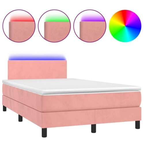 Krevet box spring s madracem LED ružičasti 120x200cm baršunasti - Ružičasta 120 x 200 cm Gladak dizajn Cijena