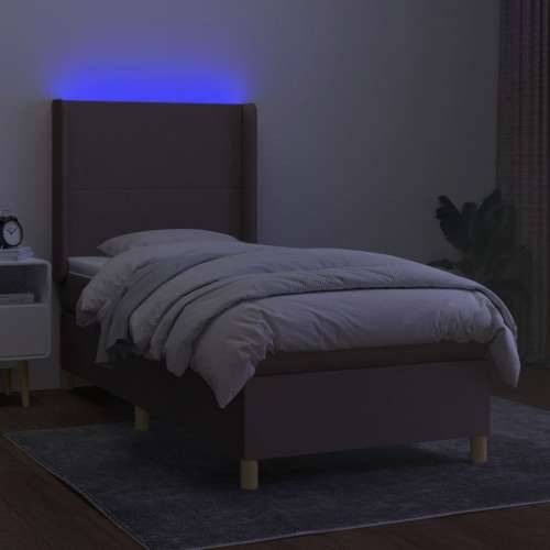 Krevet box spring s madracem LED smeđesivi 90x200 cm tkanina - Sivo-smeđa 90 x 200 cm Gladak dizajn Cijena