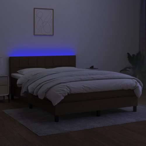 Krevet box spring s madracem LED tamnosmeđi 140x200 cm tkanina - Tamno smeđa 140 x 200 cm Blok s kvadratima Cijena