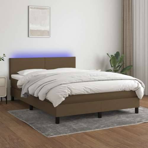 Krevet box spring s madracem LED tamnosmeđi 140x200 cm tkanina - Tamno smeđa 140 x 200 cm Gladak dizajn Cijena