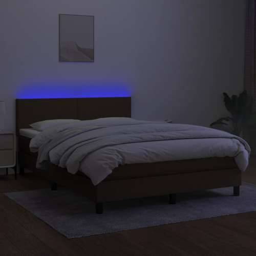 Krevet box spring s madracem LED tamnosmeđi 140x200 cm tkanina - Tamno smeđa 140 x 200 cm Gladak dizajn Cijena