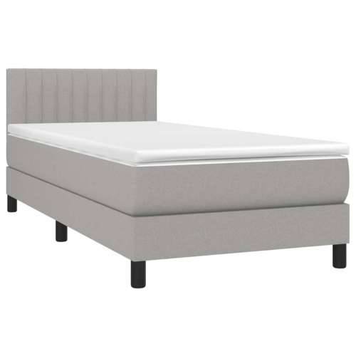 Krevet box spring s madracem LED svjetlosivi 90x200 cm tkanina - Svjetlosiva 90 x 200 cm Okomite pruge Cijena
