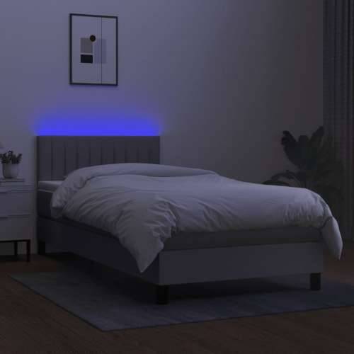 Krevet box spring s madracem LED svjetlosivi 90x200 cm tkanina - Svjetlosiva 90 x 200 cm Okomite pruge Cijena