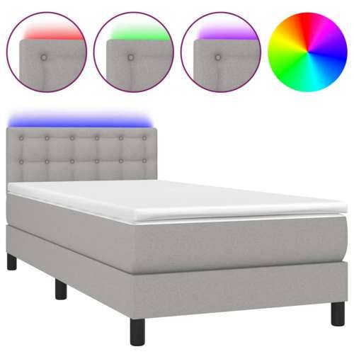 Krevet box spring s madracem LED svjetlosivi 90x200 cm tkanina - Svjetlosiva 90 x 200 cm gumbi Cijena