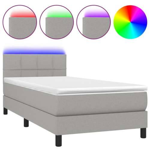 Krevet box spring s madracem LED svjetlosivi 90x200 cm tkanina - Svjetlosiva 90 x 200 cm Blok s kvadratima Cijena