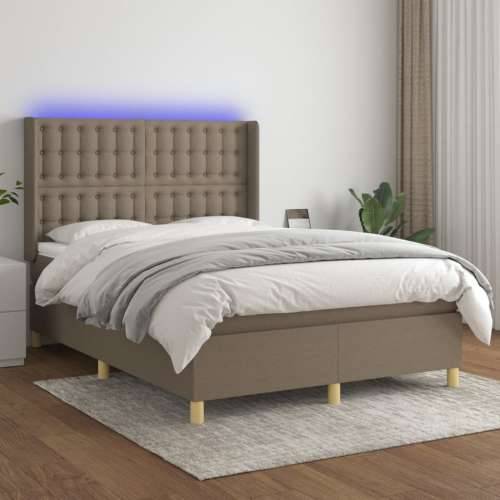 Krevet box spring s madracem LED smeđesivi 140x200 cm tkanina - Sivo-smeđa 140 x 200 cm gumbi Cijena