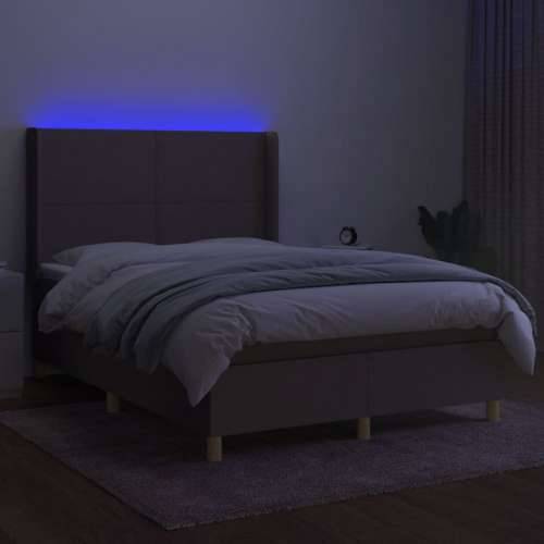 Krevet box spring s madracem LED smeđesivi 140x200 cm tkanina - Sivo-smeđa 140 x 200 cm Gladak dizajn Cijena