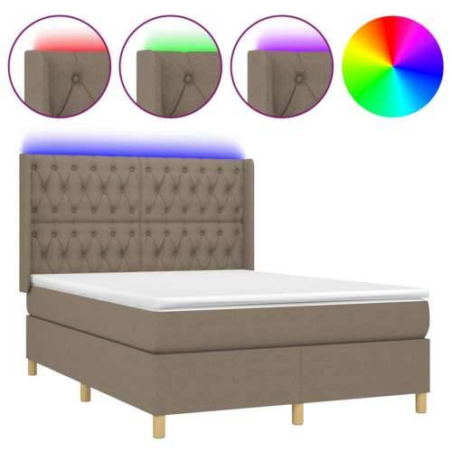 Krevet box spring s madracem LED smeđesivi 140x200 cm tkanina - Sivo-smeđa 140 x 200 cm Dizajn s gumbima Cijena