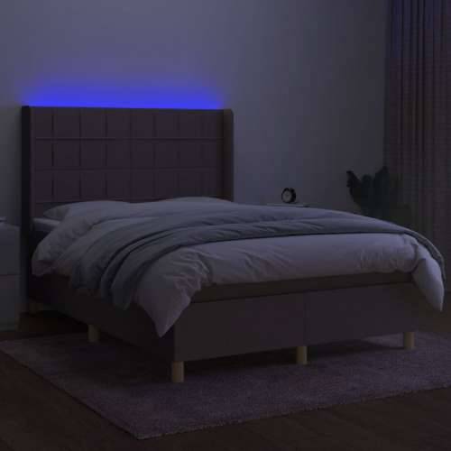 Krevet box spring s madracem LED smeđesivi 140x200 cm tkanina - Sivo-smeđa 140 x 200 cm Blok s kvadratima Cijena