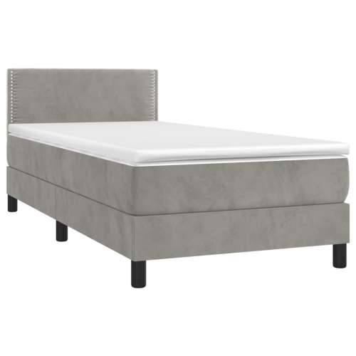 Krevet box spring s madracem LED svjetlosivi 90x200 cm baršun - Svjetlosiva 90 x 200 cm Obično s čavlima Cijena
