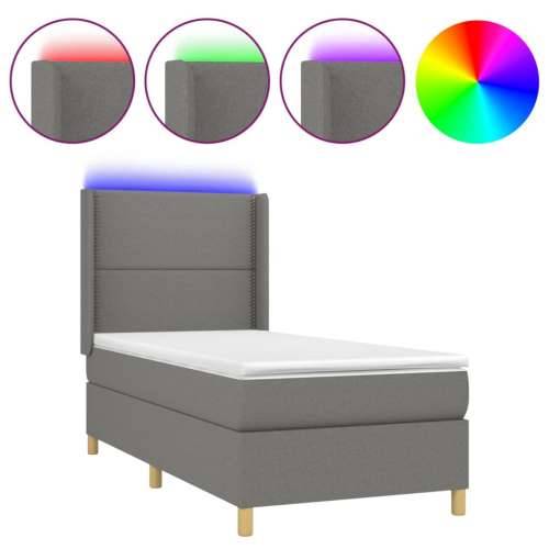 Krevet box spring s madracem LED tamnosivi 90x190 cm tkanina - Tamno siva 90 x 190 cm Obično s čavlima Cijena