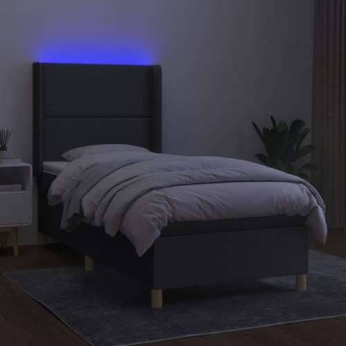 Krevet box spring s madracem LED tamnosivi 90x190 cm tkanina - Tamno siva 90 x 190 cm Obično s čavlima Cijena
